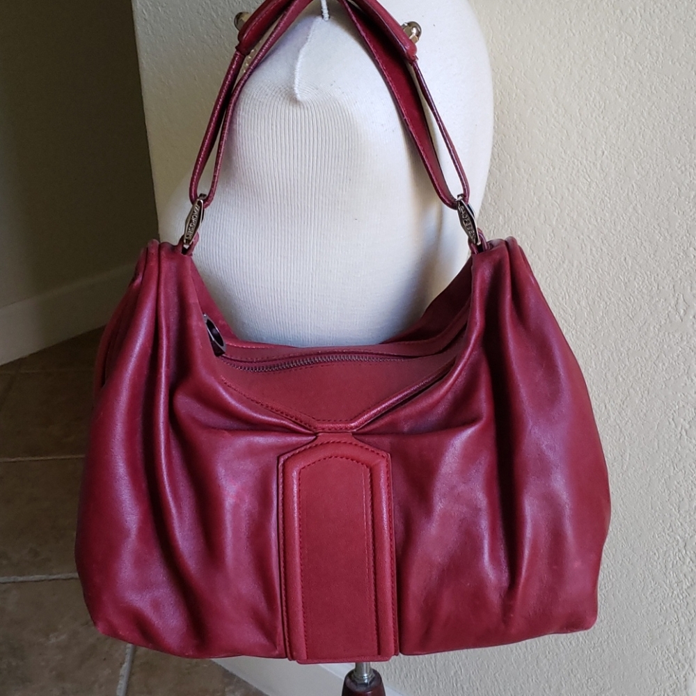 ZAC POSEN Cranberry Leather Belyn Hobo Bag